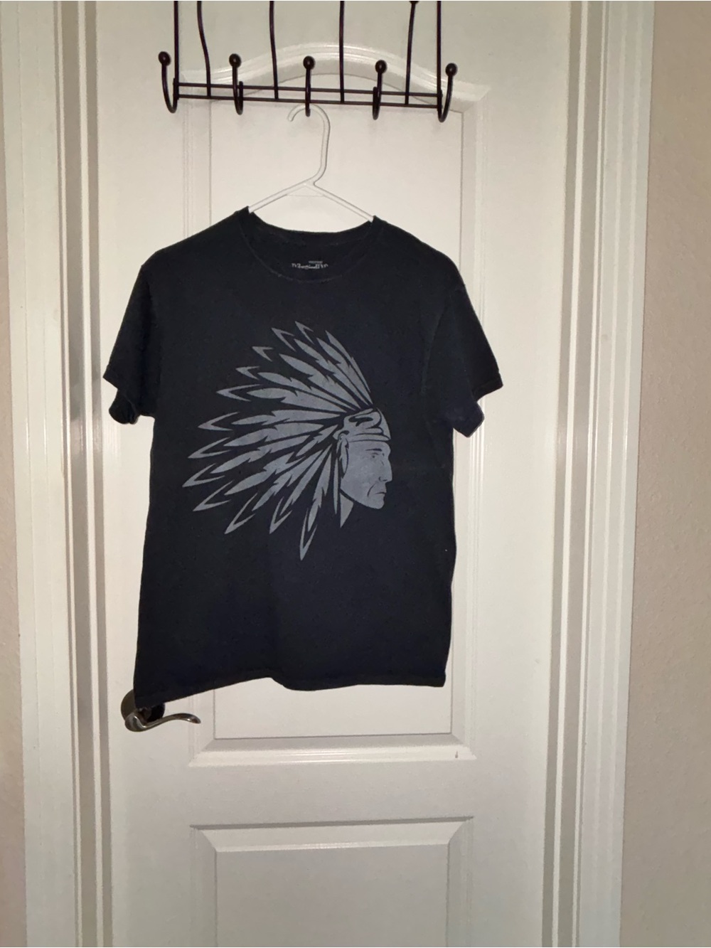 Kids Black Graphic T-Shirt with Grey Headdress Print
